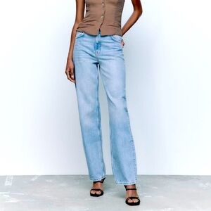 Zara Premium Denim Straight Leg Jeans Sz 4 Medium Wash High Rise